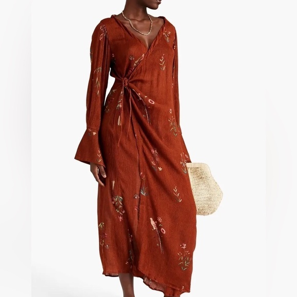 NWT SAVANNAH MORROW Crinkled Floral Print Bamboo & Silk-blend Wrap Dress, Size S